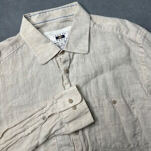 Joseph Abboud Button Down Shirt Mens XL Beige 100% Linen Long Sleeve Pocket